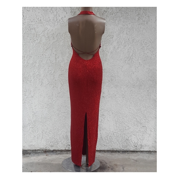 Red Sparkling Halter Gown - Picture 2 of 7